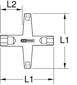 Kreuzschlüssel-Diagramm mit Maßen L1 und L2, dargestellt in millimetergenauen Abständen.