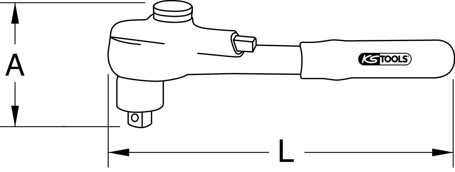Illustration eines Werkzeugs mit Griff und rundem Kopf. Beschriftet mit 'A' für Höhe und 'L' für Länge, neben einem KS Tools-Logo.