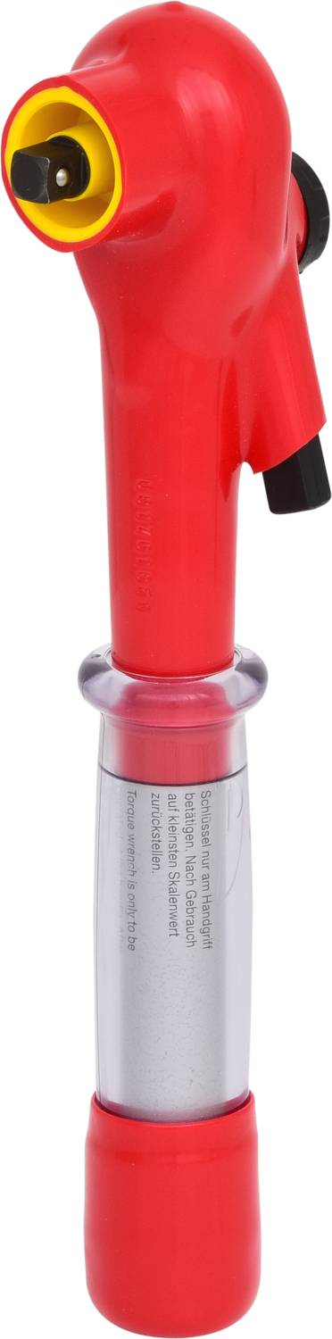 Rote, manuelle Luftpumpe mit Metallzylinder und schwarzem Griff.