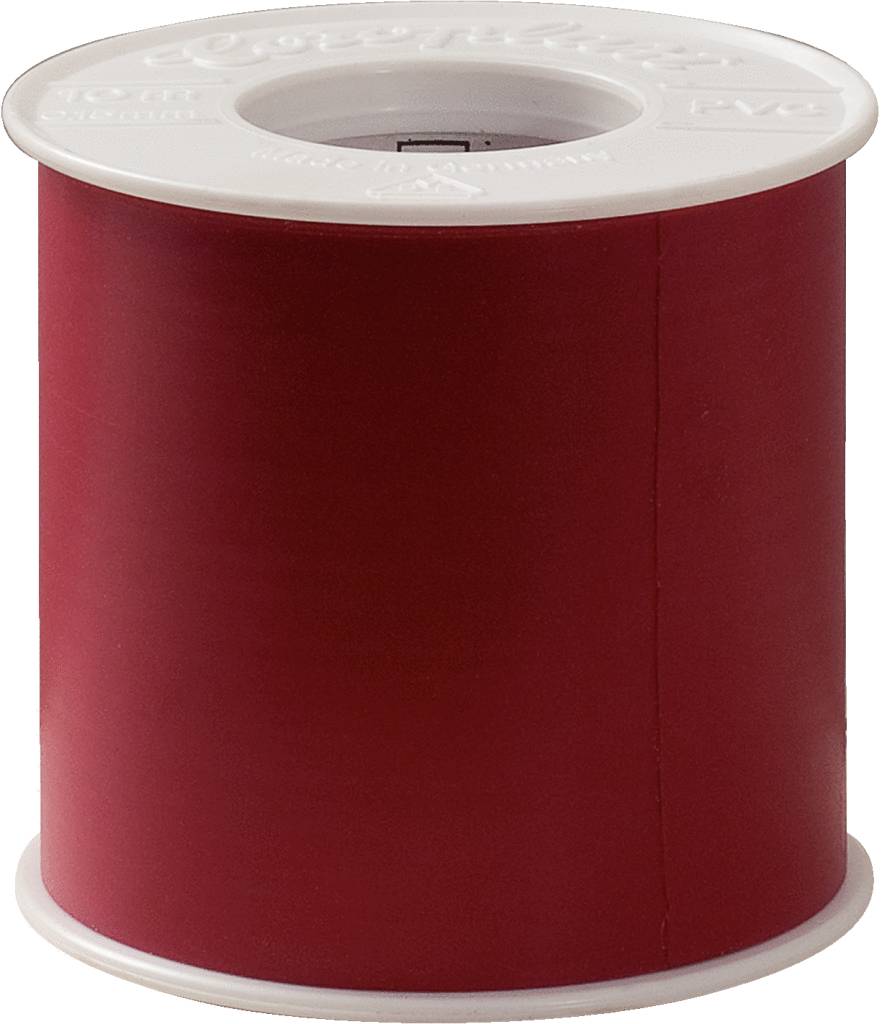 Eine große Rolle mit tiefrotem Band, geeignet für das Verpacken von Geschenken oder Dekorationen.