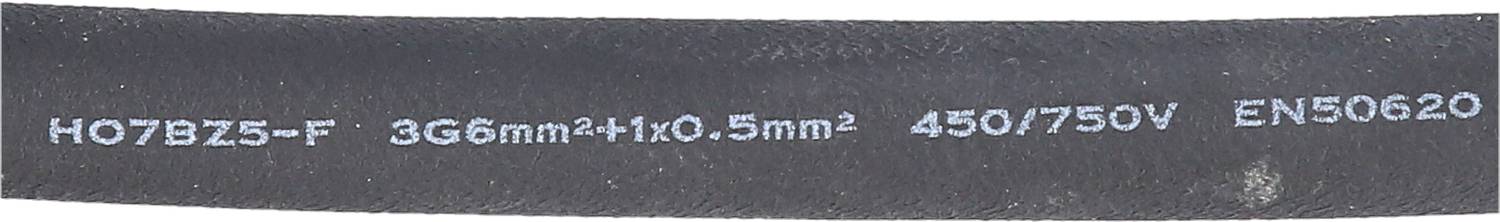 Kabelaufschrift: 'H07BZ5-F 3G6mm²+1x0.5mm² 450/750V EN50620'.