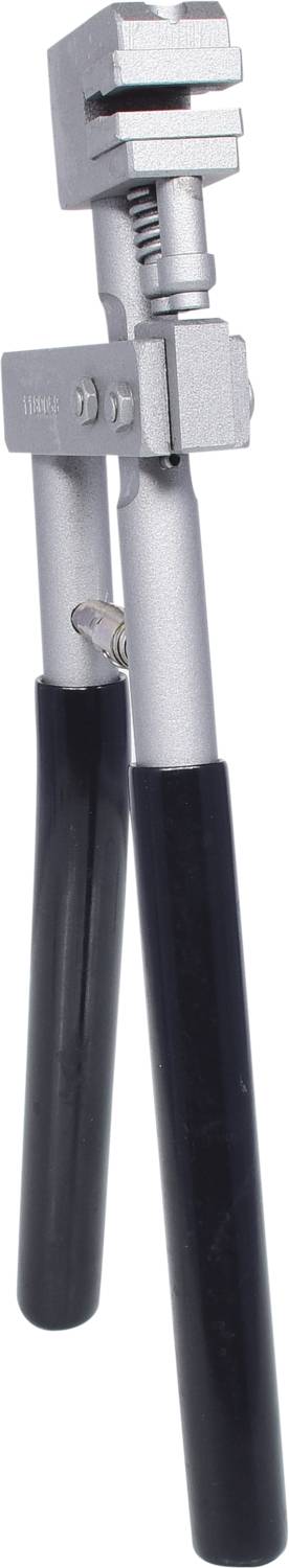 Eine silberne Rohrzange mit verstellbarem Kiefer und schwarzem Griff, geeignet zum Festhalten und Drehen von Rohren oder Muttern.