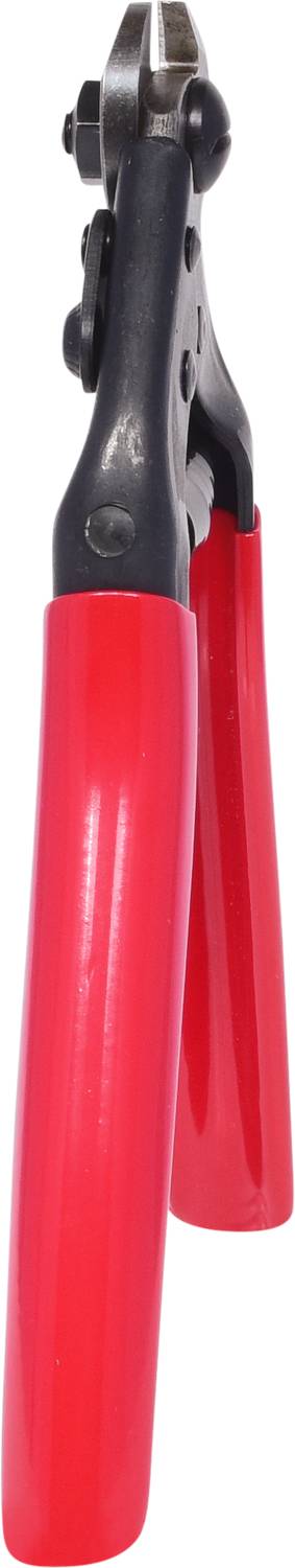 Rote Griffzange schräg gezeigt. Sie wird oft für Drahtschneiden oder ähnliche Aufgaben verwendet. Hauptsächlich Werkzeugdarstellung.