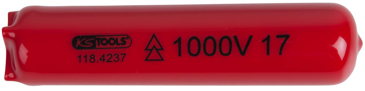 Roter Schraubendrehergriff mit Aufschrift '1000V 17', geeignet für Arbeiten an stromführenden Teilen bis 1000 Volt.