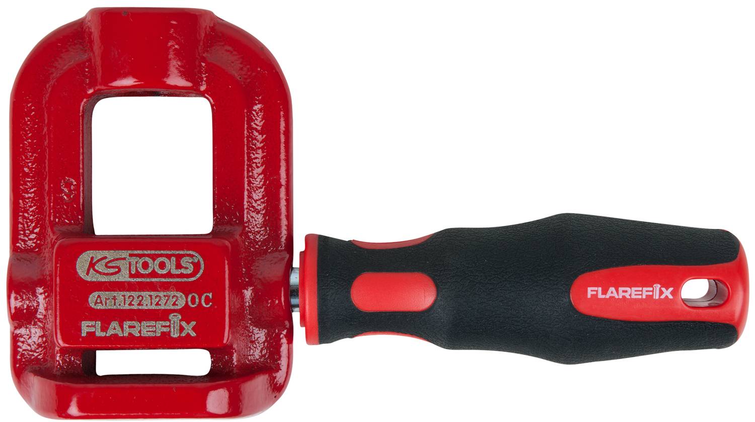Ein rotes Werkzeug von KS Tools mit schwarzem Griff, bezeichnet als 'Flarefix', für spezialisiertes Einsatzgebiet in der Fahrzeugtechnik.