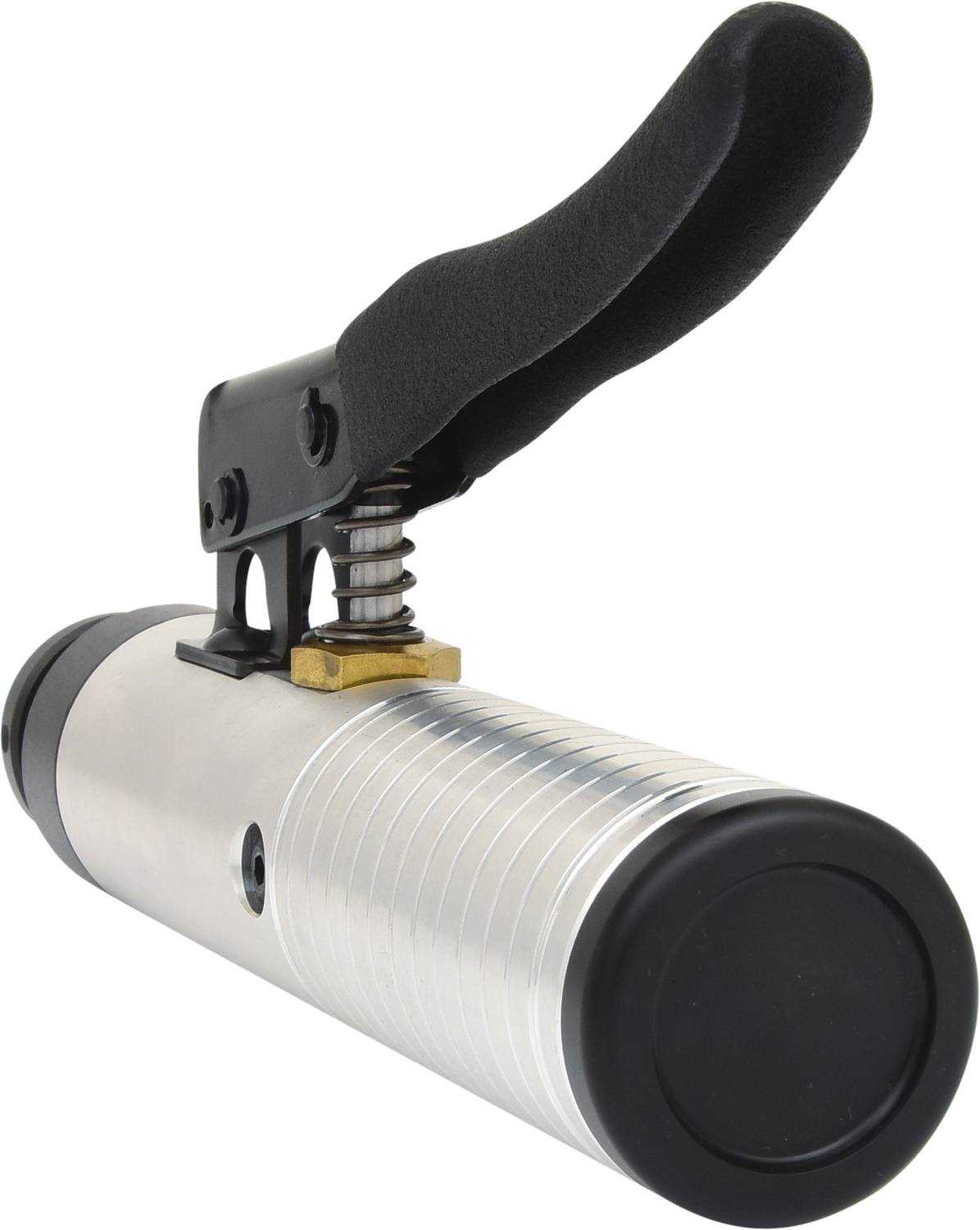 Metallwerkzeug mit langer, ergonomischer Griffverlängerung und zylindrischem Gehäuse, möglicherweise ein Handkompressor.