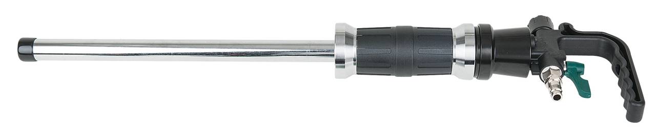 Ein linearer, metallischer Lötkolben mit einem schwarzen Griff und einem Auslöser, wahrscheinlich für industrielle Anwendungen.