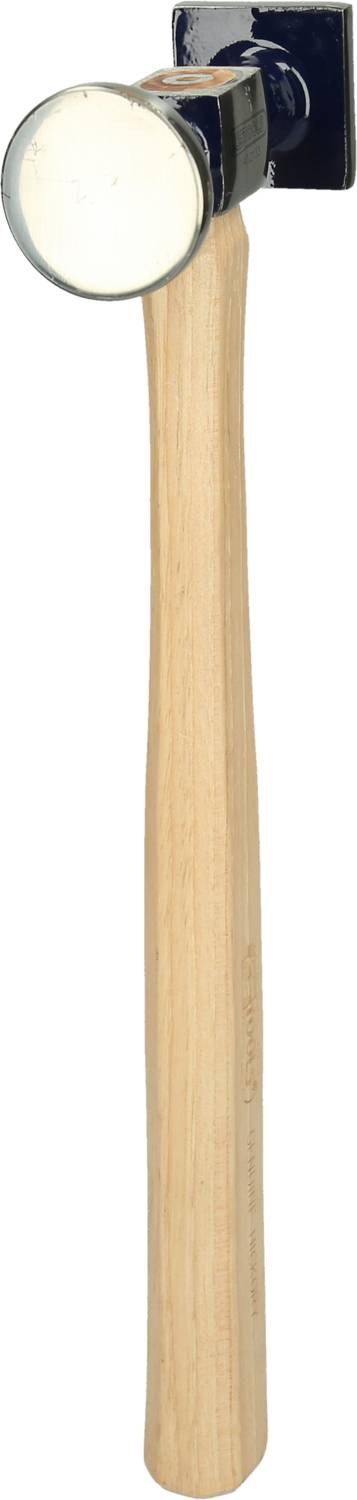 Ein Hammer mit einem hölzernen Griff und einem metallischen Kopf. Er wird zum Schlagen von Nägeln oder anderen Objekten verwendet.