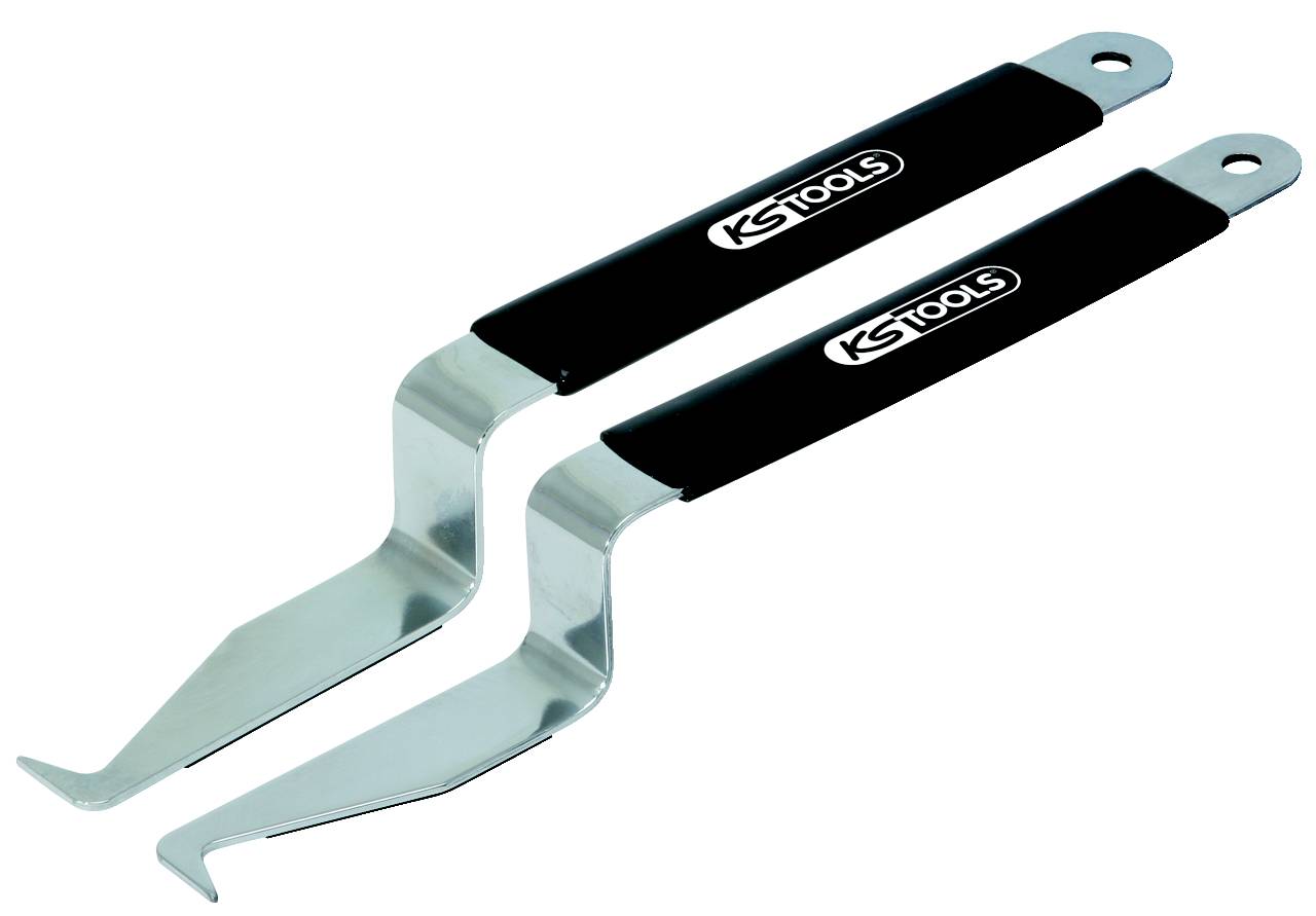 Zwei silberne Haken mit schwarzen Griffen der Marke KS Tools, vermutlich zum Entfernen von Clips oder ähnlichen Befestigungen geeignet.