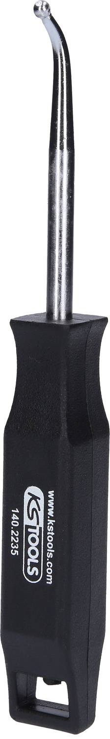 Ein schwarzer Schraubendreher mit einem gebogenen Metallkopf und Griff mit dem Aufdruck 'KS Tools'.