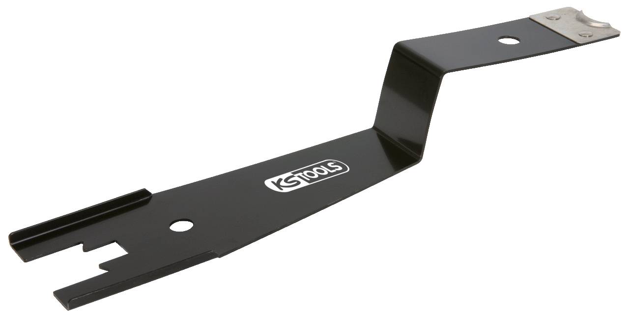 Metallisches Hebelwerkzeug mit Logo 'KS Tools', schwarzer gebogener Körper, speziell geformte Enden für den Einsatz im Kfz-Bereich.