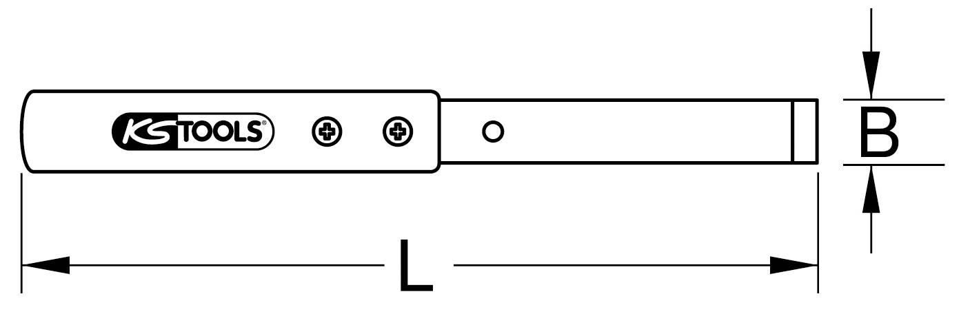 Zeichnung eines Steckgriffs von KS Tools mit den Maßen 'B' für Breite und 'L' für Länge markiert.