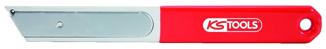 Roter Klingenhalter mit Edelstahlklinge von KS Tools, zur Sicherheitsverriegelung beim Schneiden.