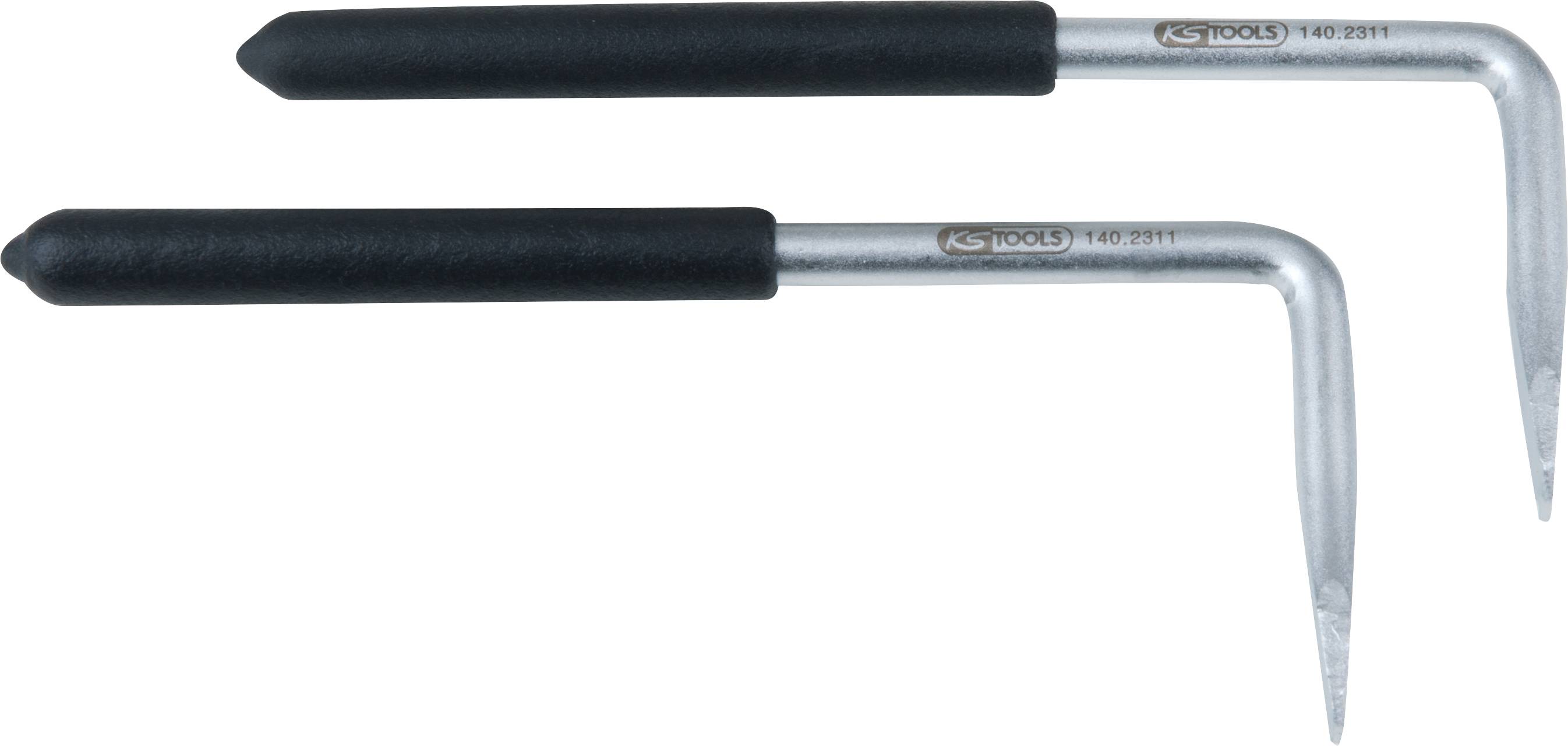 Zwei silberne Hakenschlüssel mit schwarzen Griffen von KS Tools, liegen parallel nebeneinander.