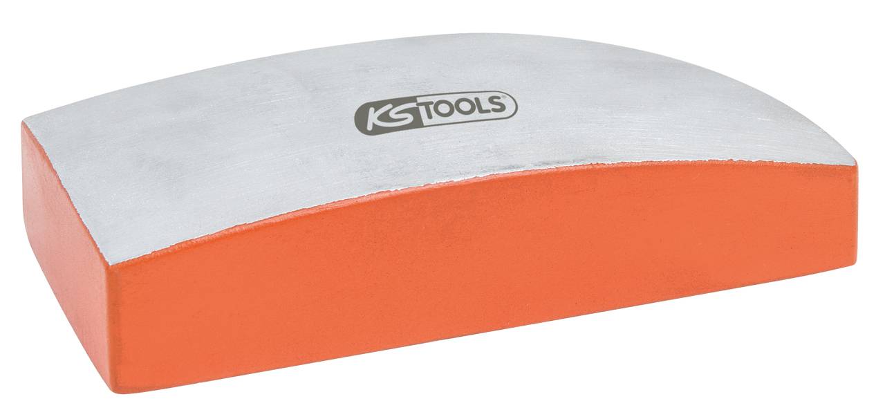 Ein flacher Schleifblock mit roter Unterseite und silberner Oberseite. Oben ist das Markenlogo 'KS TOOLS' sichtbar.