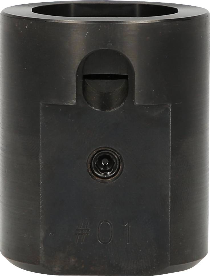 Ein schwarzer Metalladapter mit zylindrischer Form '01' eingeprägt. Verwendet für industrielle oder mechanische Anwendungen.