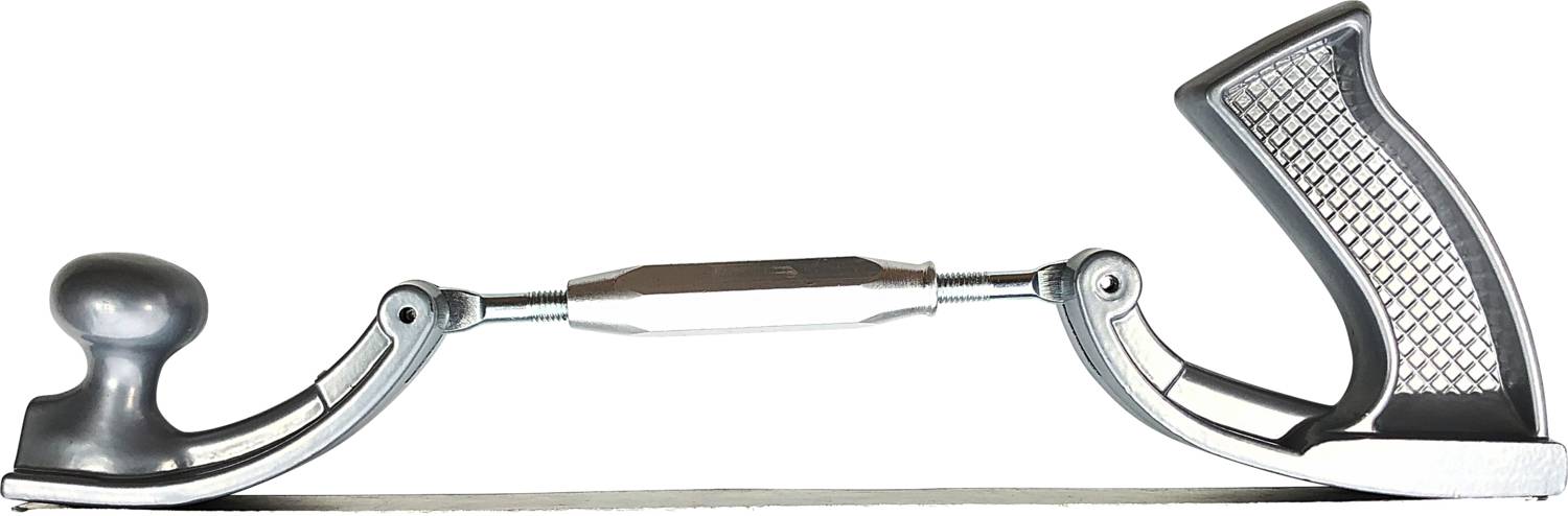 Handbohrer aus Metall mit griffigem Griff und verstellbarem Mittelstück, auf weißem Hintergrund.