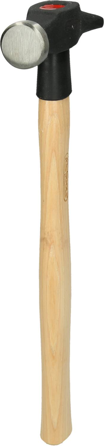 Hammer mit Holzgriff und Metallkopf, verwendet zum Nageln oder Entfernen von Nägeln.