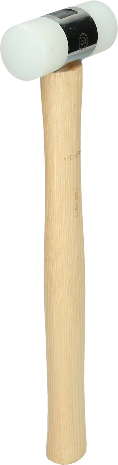 Hammer mit hellem Holzgriff und weißem Kunststoffkopf, meist für schonende Arbeiten geeignet.