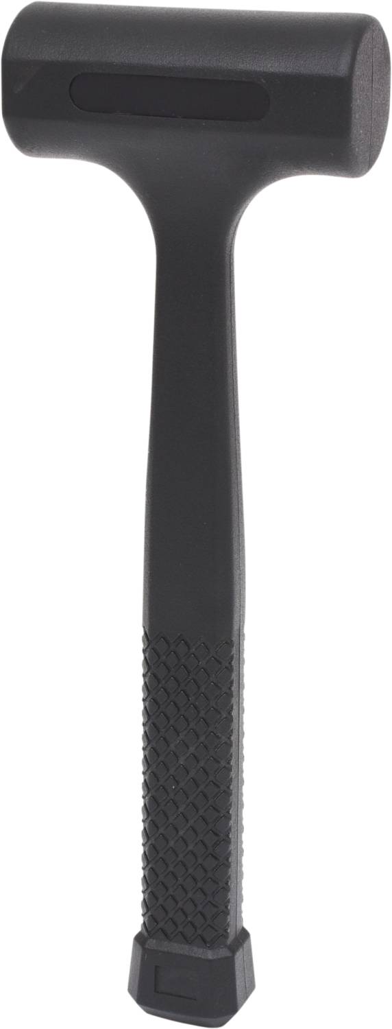 Ein schwarzer Schonhammer mit langem Griff und gummierter Schlagfläche, geeignet für empfindliche Oberflächen und präzises Arbeiten.