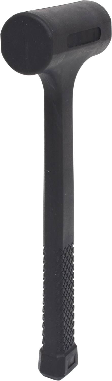 Ein schwarzer Gummihammer mit geriffeltem Griff. Geeignet für Arbeiten, die keine Beschädigung der Oberfläche erfordern.
