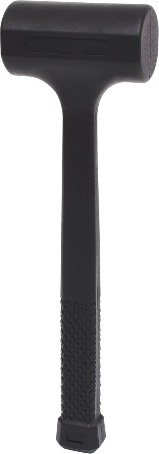 Ein schwarzer Kunststoffhammer mit rutschfestem Griff, verwendet für Arbeiten, bei denen ein Rückschlag vermieden werden soll.