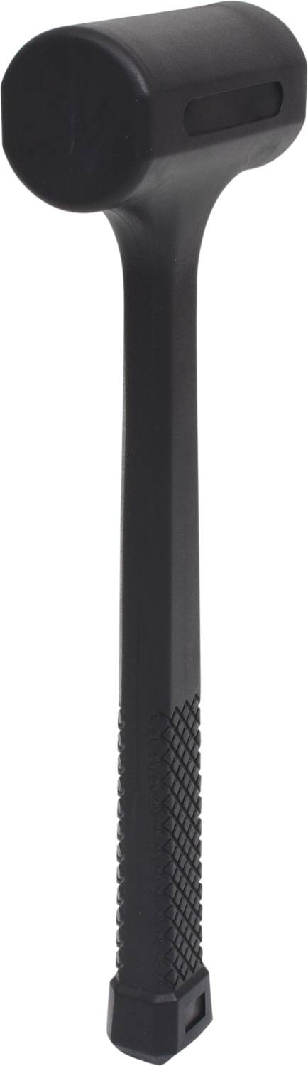 Ein schwarzer Schonhammer mit langem Griff und gummiertem Kopf zur Stoßdämpfung, verwendet für präzise Arbeiten ohne Schäden.