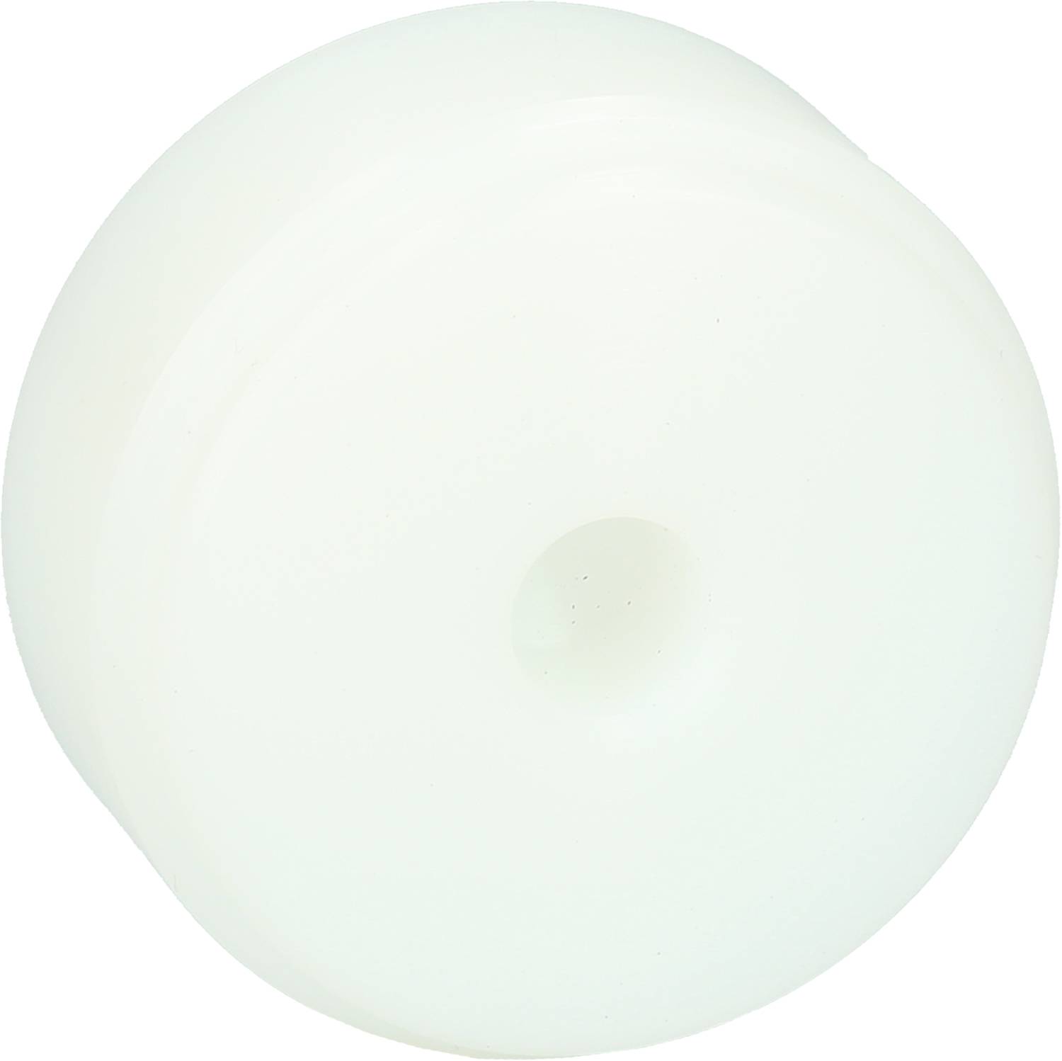 Eine weiße, runde Kunststoffrolle mit flacher Oberfläche und einem Loch in der Mitte.