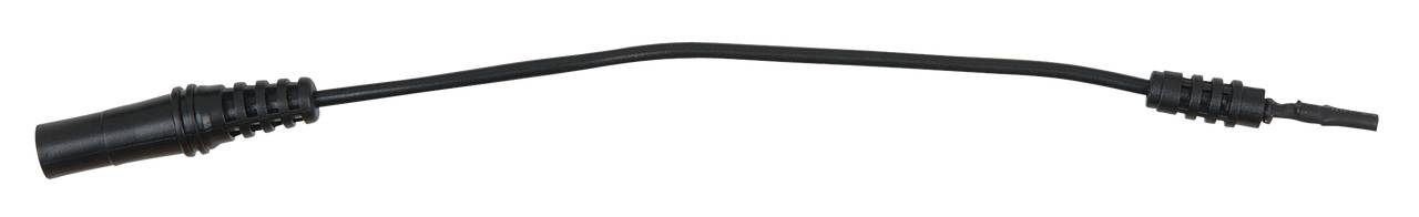 Ein schwarzes, dünnes Kabel mit Steckverbindern an beiden Enden, möglicherweise ein Adapterkabel.