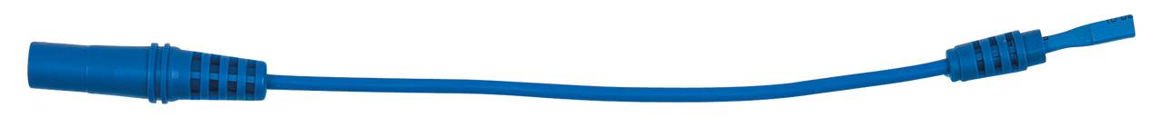 Ein blaues elektrisches Kabel mit Steckerverbindung an einem Ende, liegt flach ohne sichtbare Anschlüsse außerhalb des Bildes.