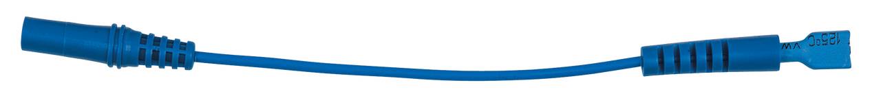 Ein blaues Kabel mit zwei Steckverbindern an den Enden. Es ist ein kurzes Adapterkabel, wahrscheinlich für elektronische Geräte geeignet.