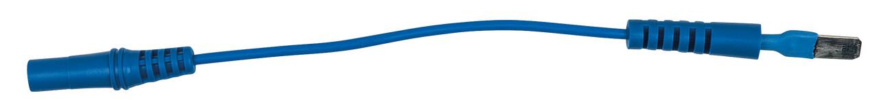 Blaues Verlängerungskabel mit zylindrischen Steckern an beiden Enden, eventuell für elektronische Geräte oder Ladegeräte geeignet.