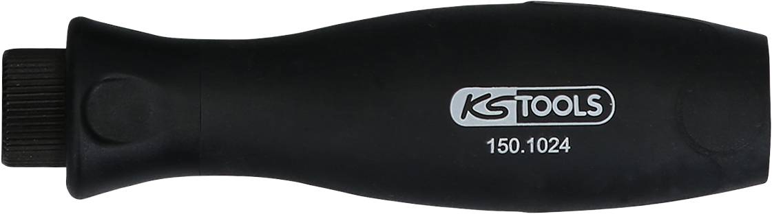 Ein schwarzer Griff mit der Aufschrift 'KS TOOLS 150.1024' darauf. Der Griff hat eine Lochform an einem Ende.