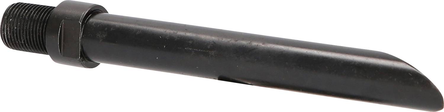 Metallstift mit Gewinde auf einer Seite und konisch zulaufendem Ende, gegen einen weißen Hintergrund.