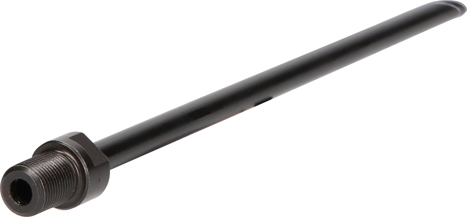 Langer, schwarzer Metallzylinder mit Schraubgewinde an einem Ende, möglicherweise eine Gewindestange oder Befestigungsteil.
