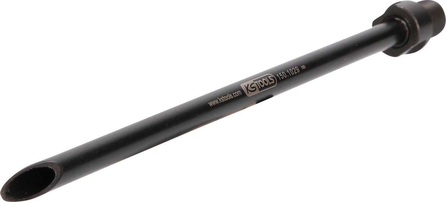 Ein schwarzer, zylindrischer Fahrrad-Steckachse, Markenname 'KCNOS' seitlich. Wird zur Fixierung des Laufrads am Fahrradrahmen verwendet.