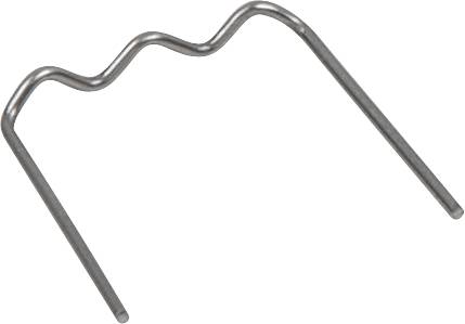 Eine gewellte Metallklammer mit zwei geraden Enden, die leicht gebogen sind.