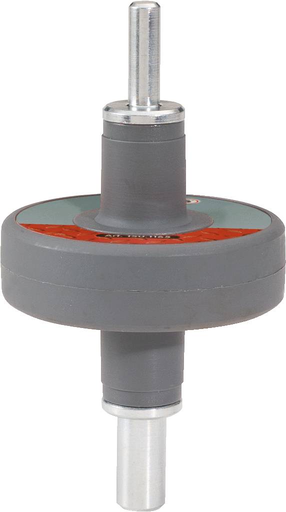 Ein rundes mechanisches Teil mit einer umgebenden grauen Schicht und einer zentralen Metallachse.