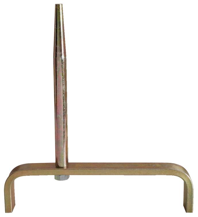Metallisches Werkzeug mit langem, schlankem Stift auf einem stabilen, gebogenen Standfuß. Verwendet für präzise Montagearbeiten.
