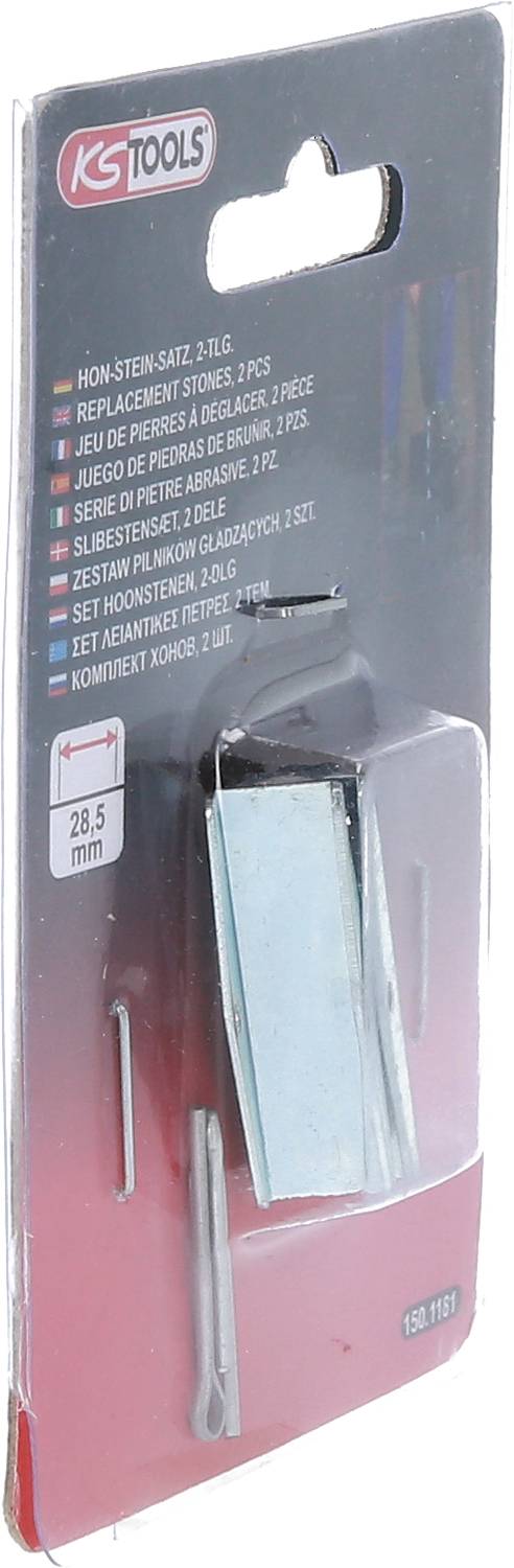 'KS Tools Ersatzstein-Satz, 2-teilig' auf Blisterverpackung. Zeigt metallische Ersatzteile auf grauem Hintergrund mit rotem Logo oben.