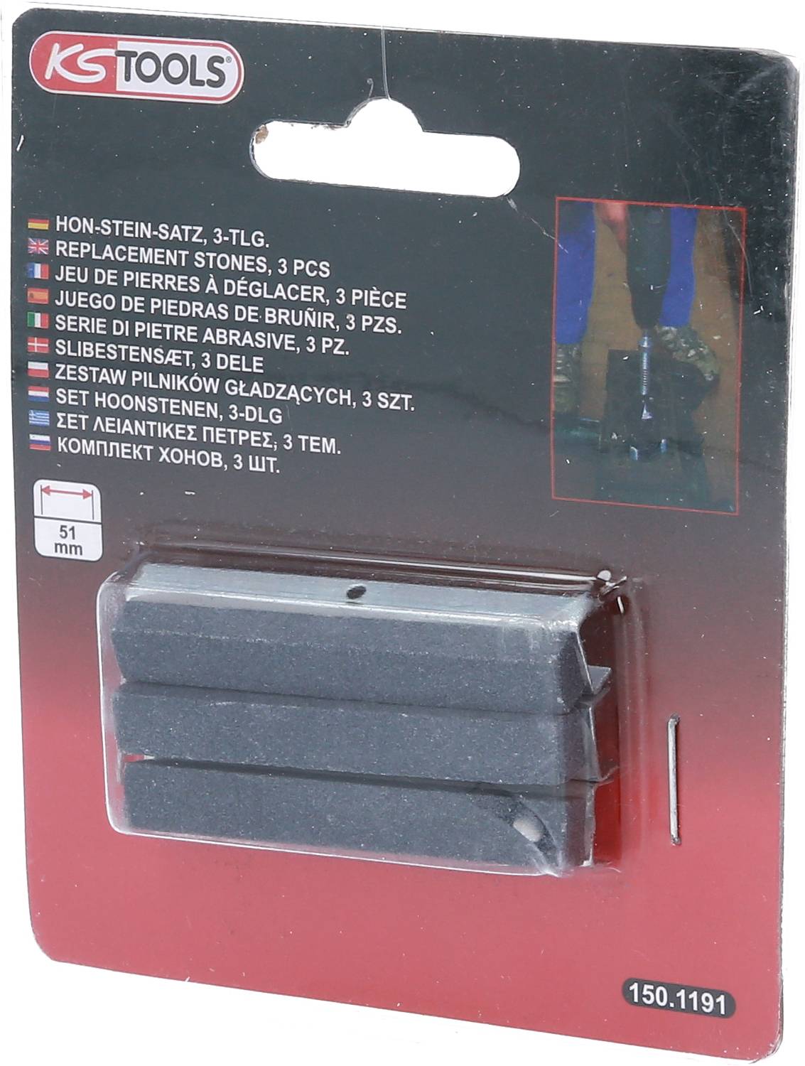 KS Tools 150.1191 Hon-Stein-Satz, Länge: 51 mm, für 150.1190, 3-tlg