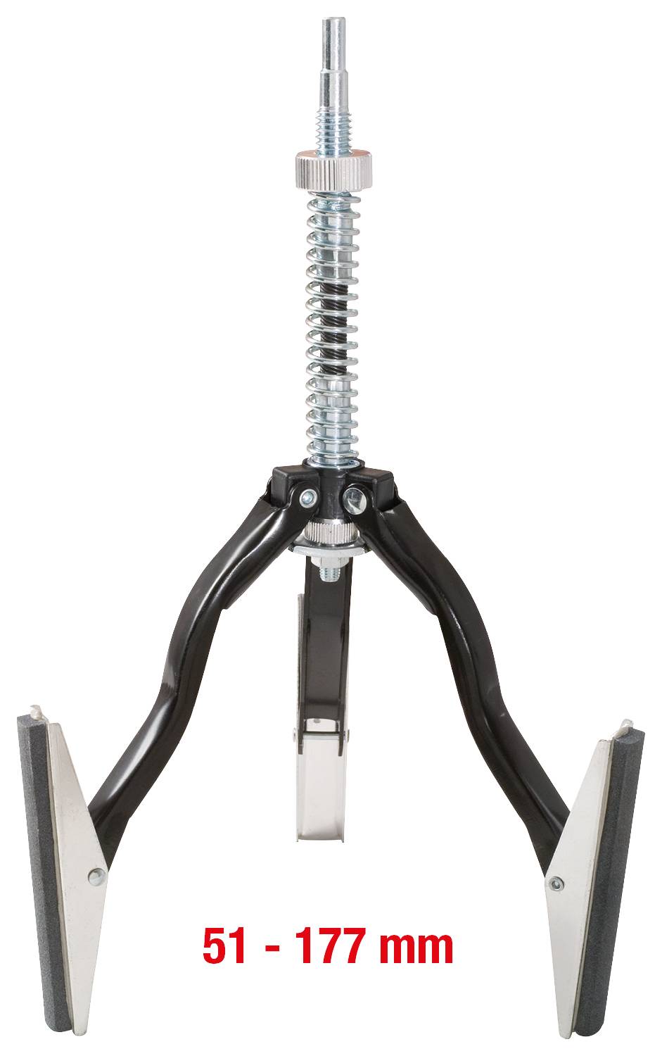 Schwarzer, metallischer Innenabzieher, verstellbar von 51 bis 177 mm. Geeignet zum Entfernen von Lagern oder Hülsen innenliegender Baugruppen.