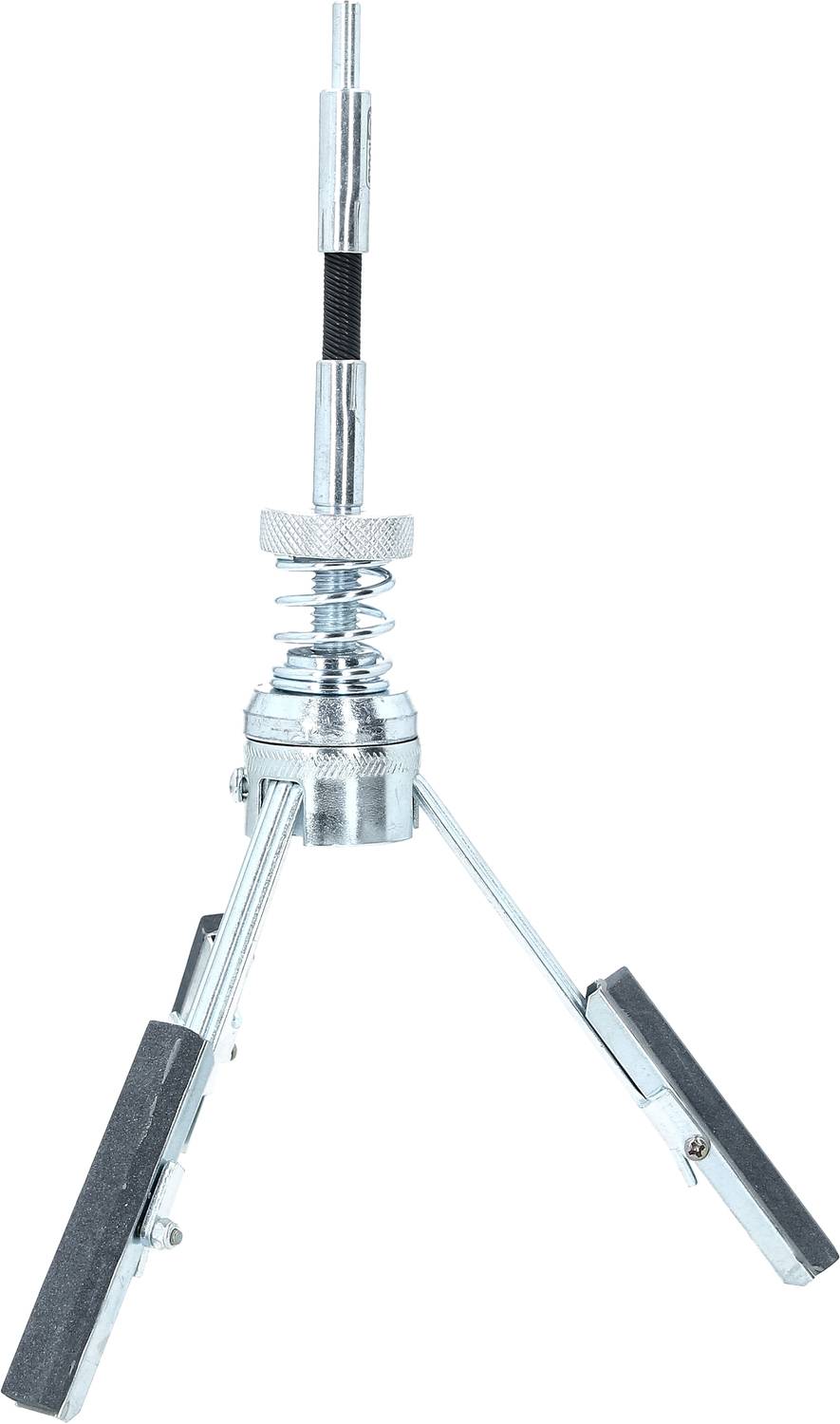 Metallisches Stativ mit drei stabilen Beinen und ausziehbarem Mittelrohr, geeignet für leichte Kameras oder Mikrofone.