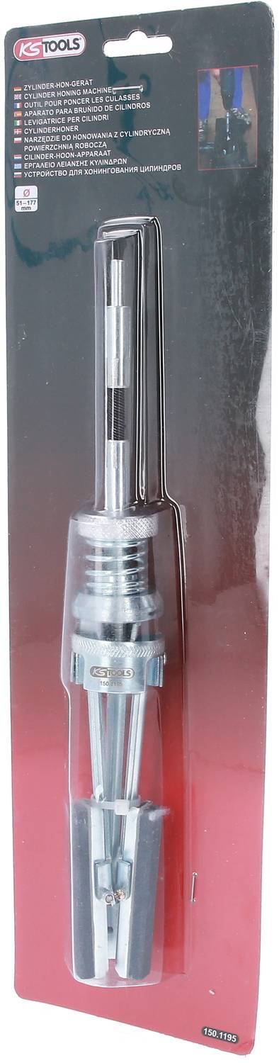 Zylinder-Hone-Werkzeug von KS Tools in Originalverpackung, geeignet für das Honen von Zylinderwänden im Automobilbereich.