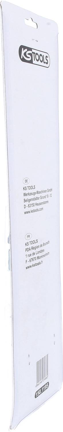 Weiße Verpackung von 'KG Tools' mit schwarzem Logo oben. Enthält Beschreibung und Barcodes. Verpackung ist lang und schmales Design.