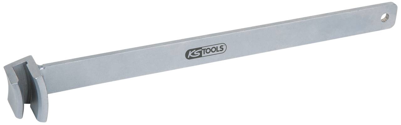Silberner Hakenschlüssel der Marke KS Tools, geeignet zum Halten und Öffnen von Muttern oder Zangen, mit langem Griff.
