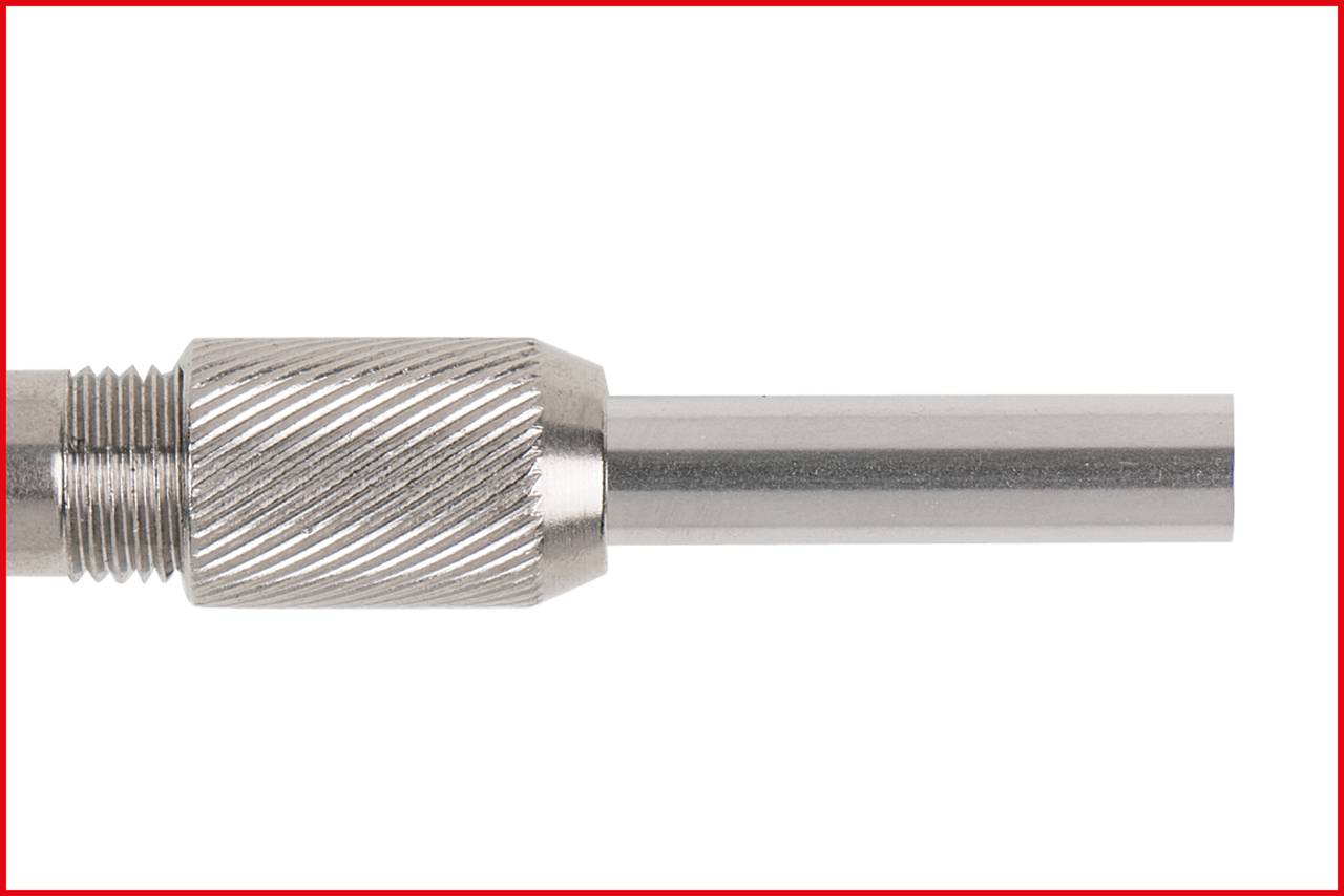 Metallisches Werkzeug mit geriffeltem Griff und glatter, zylindrischer Spitze.