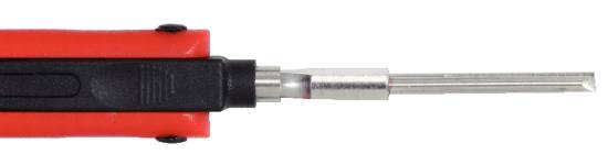 Ein Lötkolben mit rotem Griff und metallischer Spitze, hauptsächlich zur Elektronik- und Metallbearbeitung.