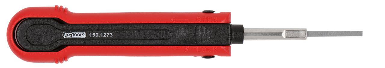 Roter, flacher Schraubendreher mit schwarzem Griff. Markierung: '150.1273' und 'CIMCO'.
