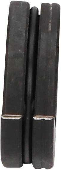 Eine schwarze, metallische, rechteckige Klinge mit abgerundeten Ecken, die zusammengeklappt ist.